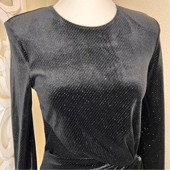 & OTHER STORIES Black Glitter Velour Padded Shoulder Mini Dress Size 2 NWOT - Picture 5 of 12